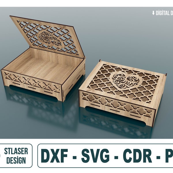 Pudełko z plikami SVG wycinanymi laserowo sercem, plikami wektorowymi do cięcia laserowego drewna