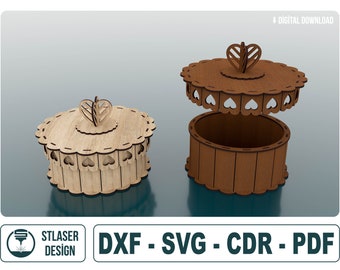 Decorative Round Gift Box Laser Cut Svg Files, Vector Files For Wood Laser Cutting