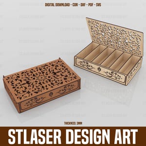 レーザーカットジュエリーボックスSVGファイル、木製ギフトボックスファイル、木材レーザーカット用ベクターファイル