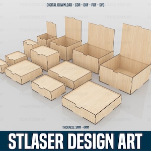 12 Verschiedene Größen mit Klappdeckel Box Bundle Laser Cut SVG-Dateien, Vektordateien für Holz Laserschneiden