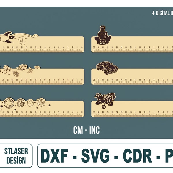 6 verschiedene Stil Lineale (Cm & Inc) Laser geschnittene SVG-Dateien, Vektor-Dateien für das Laserschneiden von Holz