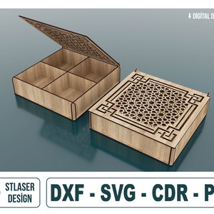 Caja de regalo de madera decorativa, Caja de regalo de madera cortada con láser, Caja de joyería cortada con láser, Caja de madera cortada con láser, Archivos vectoriales para corte láser de madera