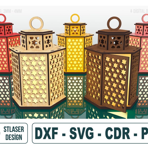 Laser Cut Candlestick Lamp Svg Files, Hexagon Oil Lamp File, Vector Files For Wood Laser Cutting