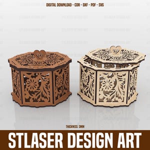 Decorative Hexagon Gift Box Laser Cut Files, Wooden Gift box Laser Cut, Laser Cut Wooden Box, Vector Files For Wood Laser Cutting