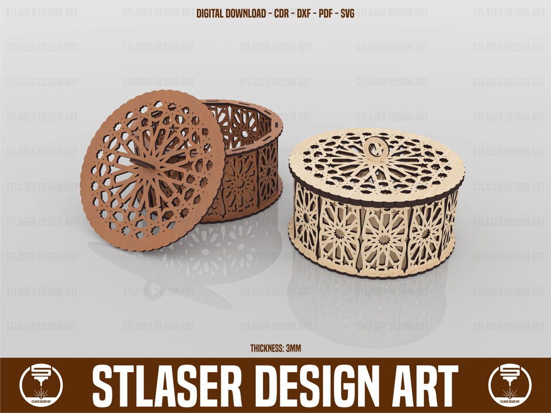 Decorative Round Gift Box Laser Cut Svg Files, Laser Cut Wooden Box ...