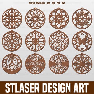 12 Diffrent Patterned Laser Cut Ornamets Svg Files, Vector Files For Wood Laser Cutting