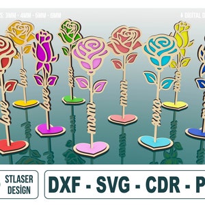 Archivos SVG de flores de dos capas cortadas con láser, regalo de rosa para mamá cortada con láser, archivos vectoriales para corte láser de madera