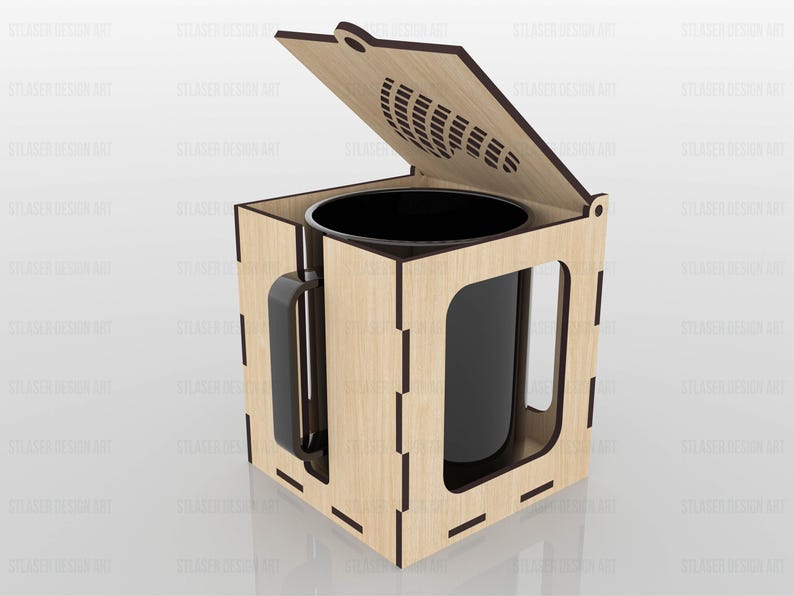 Archivos SVG de caja de taza cortados con láser, archivos de caja de taza de madera cortados con láser, archivos vectoriales para corte láser de madera imagen 4