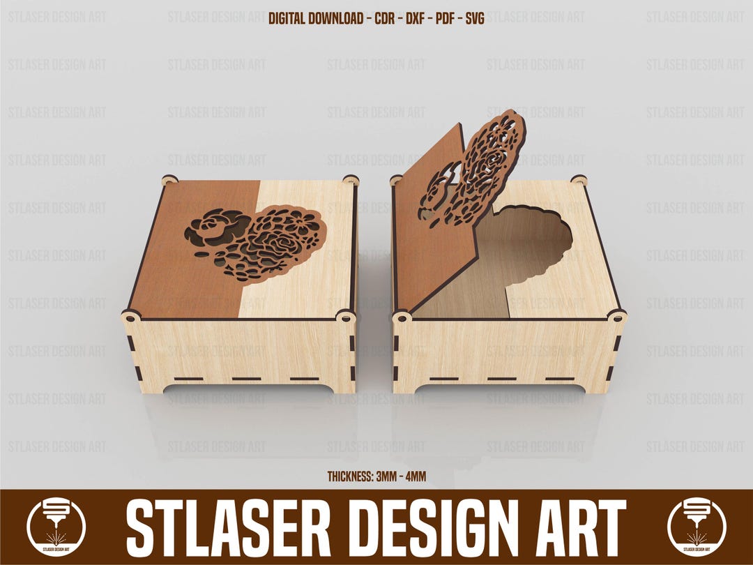 Laser Cut Decorative Box With Lid Svg Files, Vector Files for Wood ...