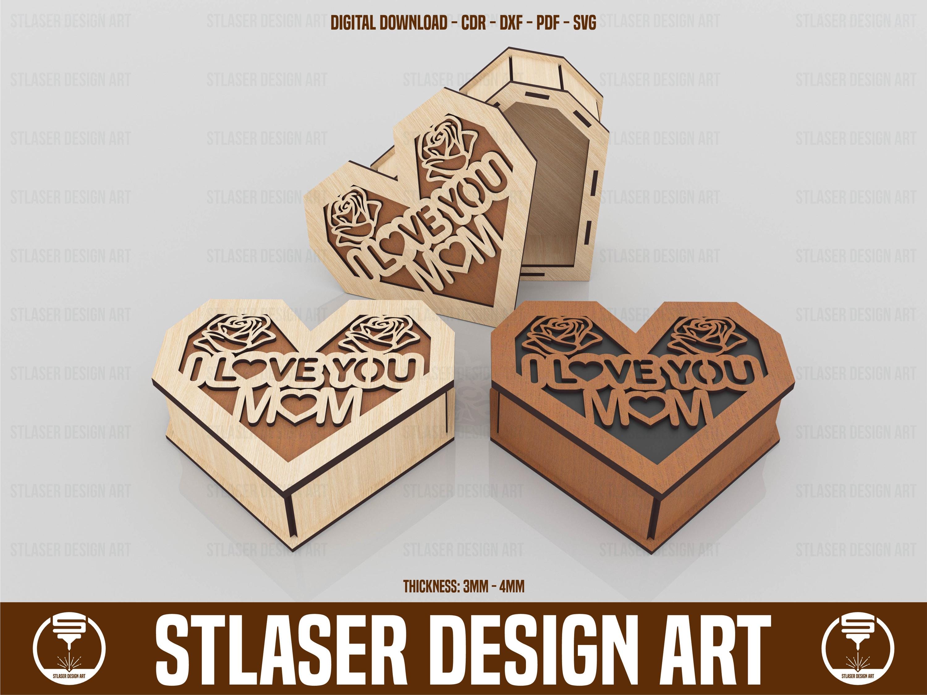 Heart Mom Gift Box Laser Cut Svg Files, Vector Files for Wood Laser ...