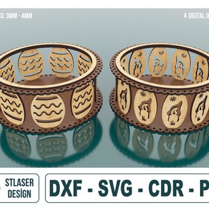 2 スタイルのレーザーカット装飾バスケット SVG ファイル、木材レーザーカット用ベクター ファイル