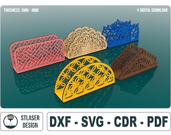 Porte-serviette découpé au laser 5 fichiers Svg de style, fichiers vectoriels pour la découpe au laser du bois