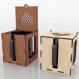 Archivos SVG de caja de taza cortados con láser, archivos de caja de taza de madera cortados con láser, archivos vectoriales para corte láser de madera imagen 2