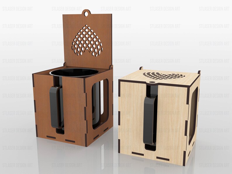Archivos SVG de caja de taza cortados con láser, archivos de caja de taza de madera cortados con láser, archivos vectoriales para corte láser de madera imagen 2