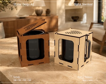 Mug Box Laser Cut Svg Files, Wooden Mug Box Laser Cut Files, Vector Files For Wood Laser Cutting