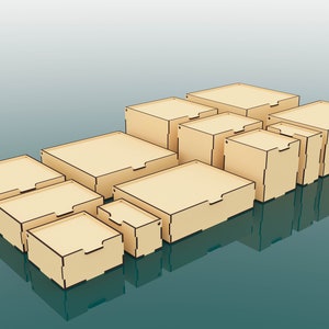 12 Verschiedene Größen mit Klappdeckel Box Bundle Laser Cut SVG-Dateien, Vektordateien für Holz Laserschneiden Bild 2