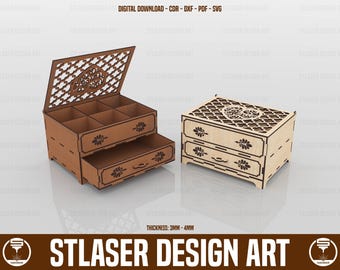 Laser Cut Chest Of Drawers Jewelry Box, Wooden Gift box, Laser Cut Wooden Box, Vector Files For Wood Laser Cutting