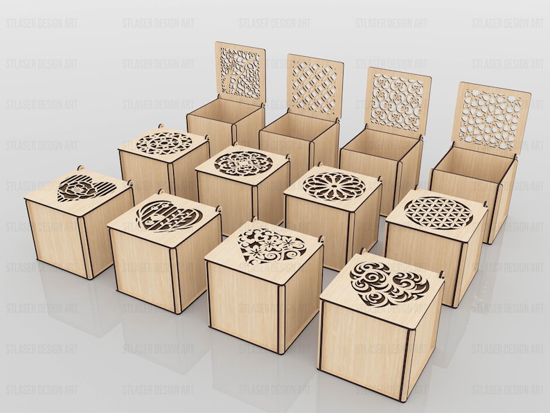 12 Different Pattern Decorative Gift Box Laser Cut Svg Files, Jewelry ...