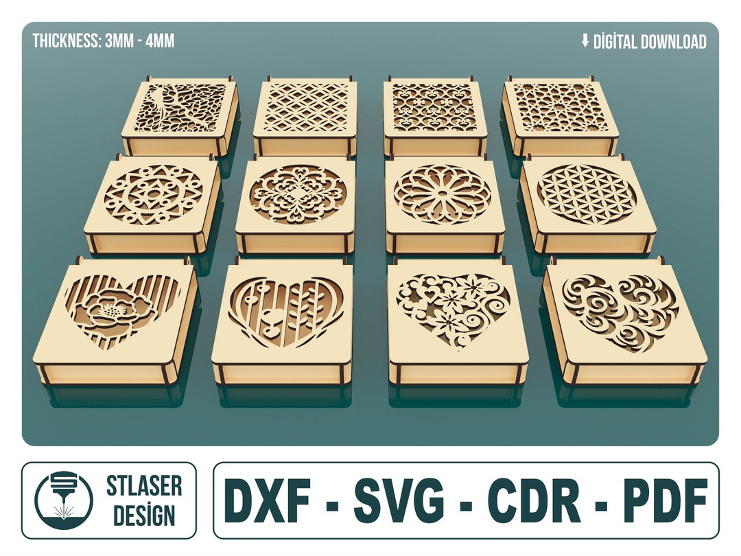 12 Different Pattern Decorative Gift Box Laser Cut Svg Files, Jewelry ...