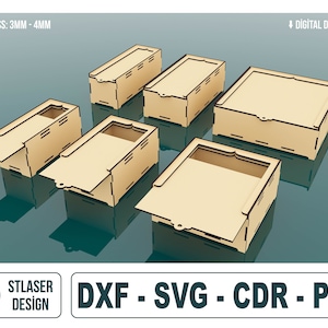 6 tamaños con archivos SVG cortados con láser de paquete de caja deslizante, archivos vectoriales para corte por láser de madera