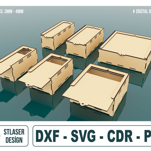 6 Sizes With Slide Box Bundle Laser Cut Svg Files, Vector Files For Wood Laser Cutting