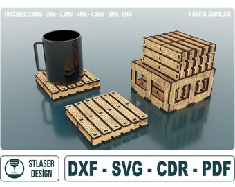 Fichiers SVG de coaster de palettes en boîte, fichiers vectoriels pour la découpe laser du bois