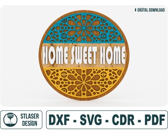 Home sweet home laser cut file, Laser cut wall decor, Vector Files For Wood Laser Cutting