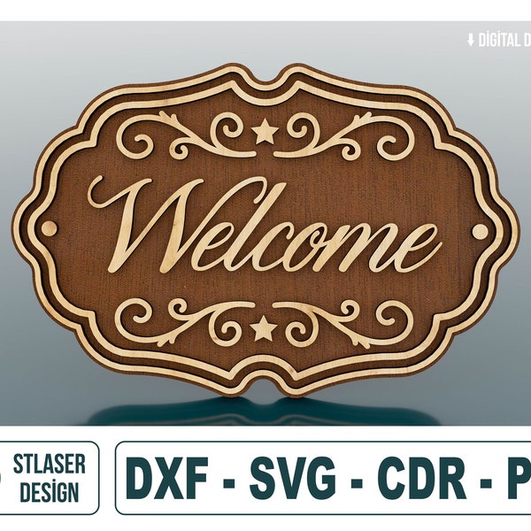 Welcome Sign, Door Hanger Laser Cut Svg Files, Vector Files For Wood Laser Cutting