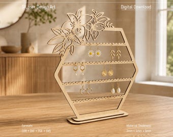 Laser geschnittene Ohrringständer SVG-Dateien, Ohrringhalter Dateien, Vektordateien für Holz Laserschneiden