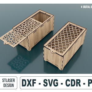 Caja de diapositivas cortada con láser, Caja de regalo de madera decorativa, Caja de regalo cortada con láser, Caja de madera cortada con láser, Archivos vectoriales para corte por láser de madera
