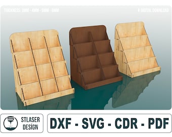Fichiers Svg découpés au laser pour présentoir, 4 fichiers pour présentoir, fichiers vectoriels pour la découpe laser du bois