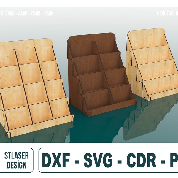 Fichiers Svg découpés au laser pour présentoir, 4 fichiers pour présentoir, fichiers vectoriels pour la découpe laser du bois