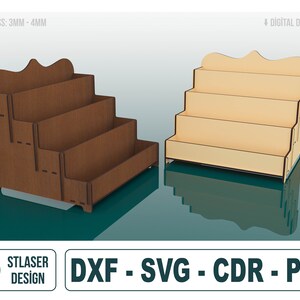 Displaystandaard lasergesneden SVG-bestanden, displaystandaardbestanden met 4 planken, vectorbestanden voor hout lasersnijden