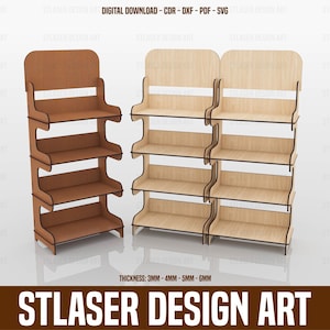 Display Stand Laser Cut Svg Files, 4 Shelf Display Stand Files, Vector Files For Wood Laser Cutting