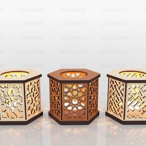 5 Different Hexagon Tealight Holder Laser Cut Svg Files, Vector Files For Wood Laser Cutting image 3