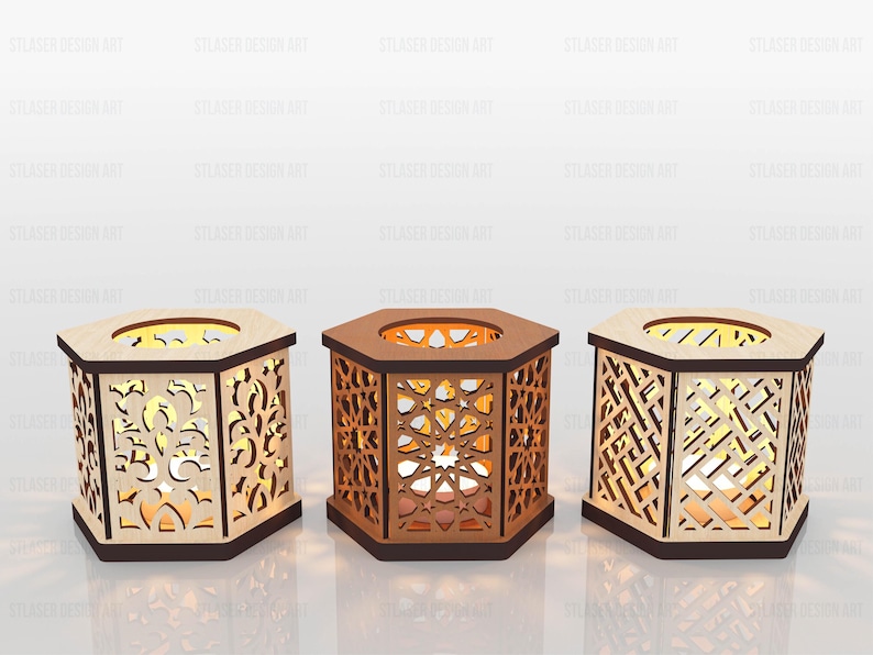 5 Different Hexagon Tealight Holder Laser Cut Svg Files, Vector Files For Wood Laser Cutting image 3