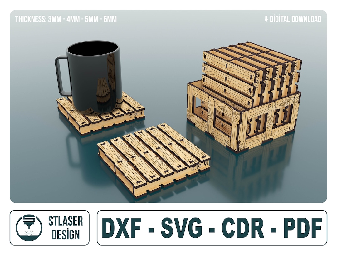 Boxed Pallet Coaster Svg Files Vector Files for Wood Laser Etsy