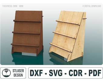 Fichiers Svg découpés au laser de présentoir, fichiers de présentoir à 3 étagères, fichiers vectoriels pour la découpe au laser du bois
