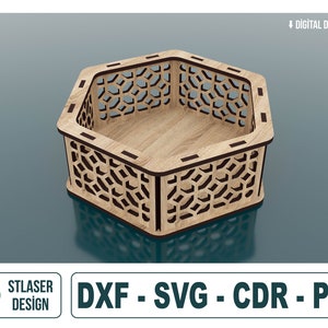 Archivos svg de caja de regalo de madera hexagonal decorativa, corte láser de caja de regalo, archivos vectoriales para corte por láser de madera