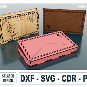 Sobre cortado por láser con archivos SVG de caja de solapa, archivos vectoriales para corte por láser de madera