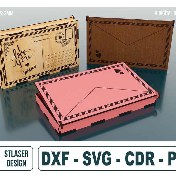 Laser Cut Umschlag mit Klappe Box SVG-Dateien, Vektor-Dateien für Holz Laserschneiden