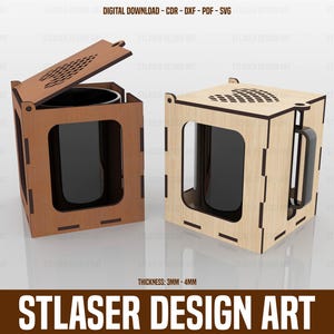 Mug Box Laser Cut Svg Files, Wooden Mug Box Laser Cut Files, Vector Files For Wood Laser Cutting