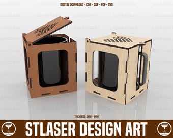 Mug Box Laser Cut Svg Files, Wooden Mug Box Laser Cut Files, Vector Files For Wood Laser Cutting