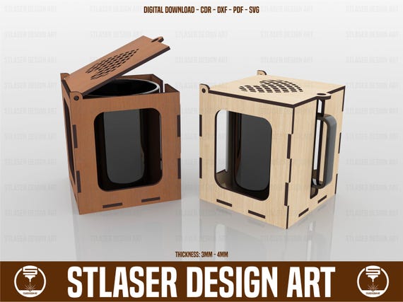 Mug Box Laser Cut Svg Files, Wooden Mug Box Laser Cut Files, Vector Files For Wood Laser Cutting