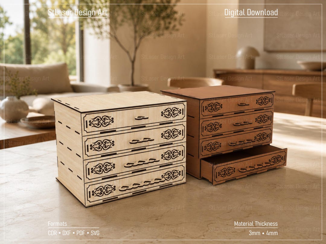 Chest of Drawers Box Laser Cut Svg Files, Vector Files for Wood Laser ...