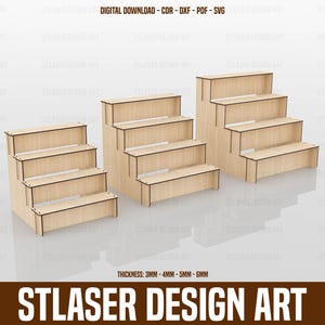 Display Stand Laser Cut Svg Files, 4 Shelf Display Stand Files, Vector Files For Wood Laser Cutting