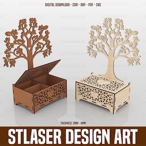 Laser Cut Jewelry Box and Stand Svg Files, Wooden Jewelry Box Files, Vector Files For Wood Laser Cutting