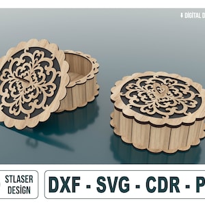 Confezione regalo rotonda decorativa File Svg tagliati al laser, file vettoriali per il taglio laser del legno