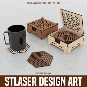 Boxes 6 Different Coaster Laser Cut Svg Files, Vector Files For Wood Laser Cutting