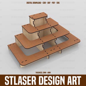 Display Stand Laser Cut Svg Files, 4 Shelf Display Stand Files, Vector Files For Wood Laser Cutting